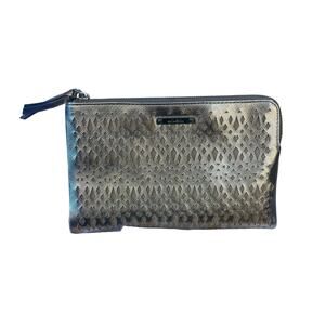 Stella & Dot Metallic Silver Laser Cut Perforated Double Clutch Mirror
